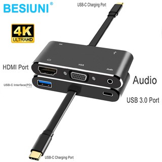 USB C HDMI VGA適配器usb c hub到usb3.0 usbc充電3.5mm aux插孔線多路轉換器