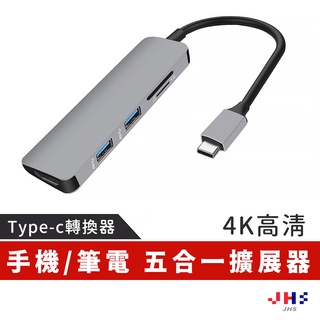 【JHS】Type-C Hub五合一多功能轉接器 轉HDMI+USB3.0+SD/Micro SD卡槽 HUB/HD