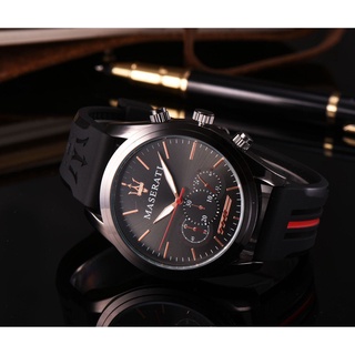 代購Maserati/瑪莎拉蒂 經典三圈三眼 汽車手錶 44MM直徑 機車賽車運動石英男錶 矽膠防水腕錶