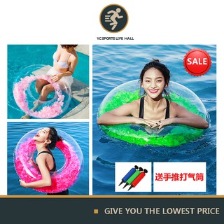 【送打氣筒】透明羽毛游泳圈 成人兒童加厚充氣透明泳圈 韓國日本熱銷 水圈