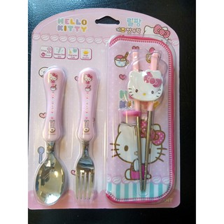 【YJ小舖】韓國 Hello kitty 304 不鏽鋼 不銹鋼 學習筷 湯匙 叉子 餐具袋 四件組 餐具組