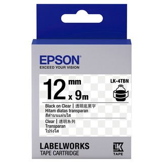 。OA小舖。 EPSON 12mm 標籤帶(透明) 透明底黑字 4TBN
