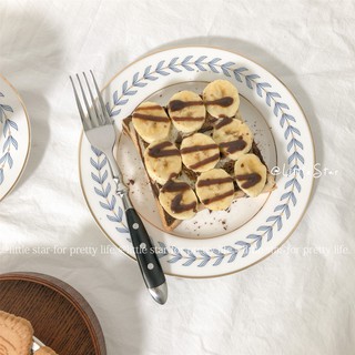 7C LittleStar【關註領券】韓國ins復古金邊樹葉陶瓷盤甜品早餐brunch松餅咖啡蛋糕盤仙女風