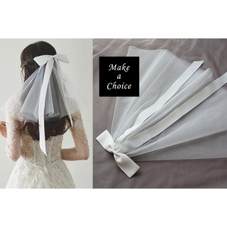 A190505【現貨】韓式白色簡約蝴蝶結雙網紗附髮梳短頭紗。自助婚紗