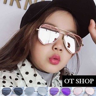 OT SHOP[現貨]兒童太陽眼鏡 兒童時尚穿搭多邊形不規則款抗UV400墨鏡 反光 粉 紫 黑 全黑K23
