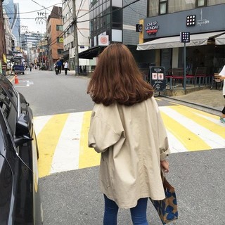 韓版俐落氣質寬鬆棉麻西裝風衣外套 兩色