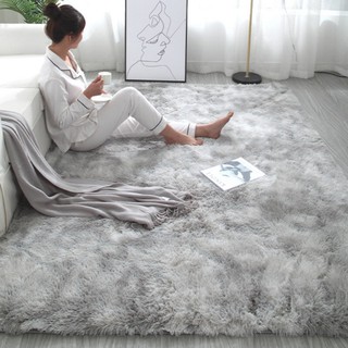 北歐簡約長毛絨地毯 防滑紮染地墊 臥室滿鋪房間 可愛床邊毯 客廳沙發厚款墊