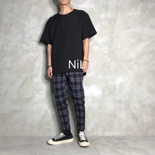 [NiL] 韓國 黑灰 彈性九分 格紋褲 彈性褲